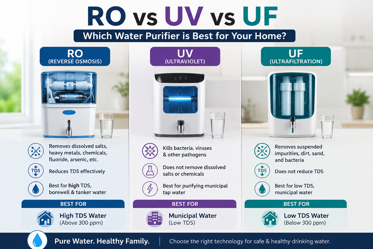 RO vs UV vs UF – Which Water Purifier is Best for Your Home?