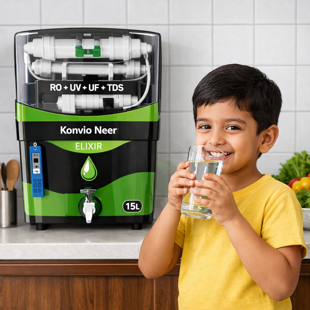 Konvio Neer Elixir RO + UV LED + UF + TDS Adjuster Water Purifier Filter | 15L Storage Tank | Wall Mount | Green - Review